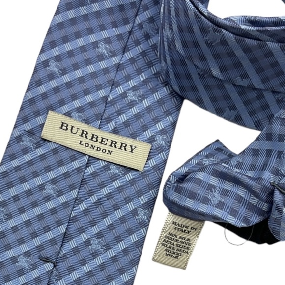BURBERRY Blue Plaids & Checks Monogrammed Logo Silk LUXURY Tie ITALY - Picture 3 of 4